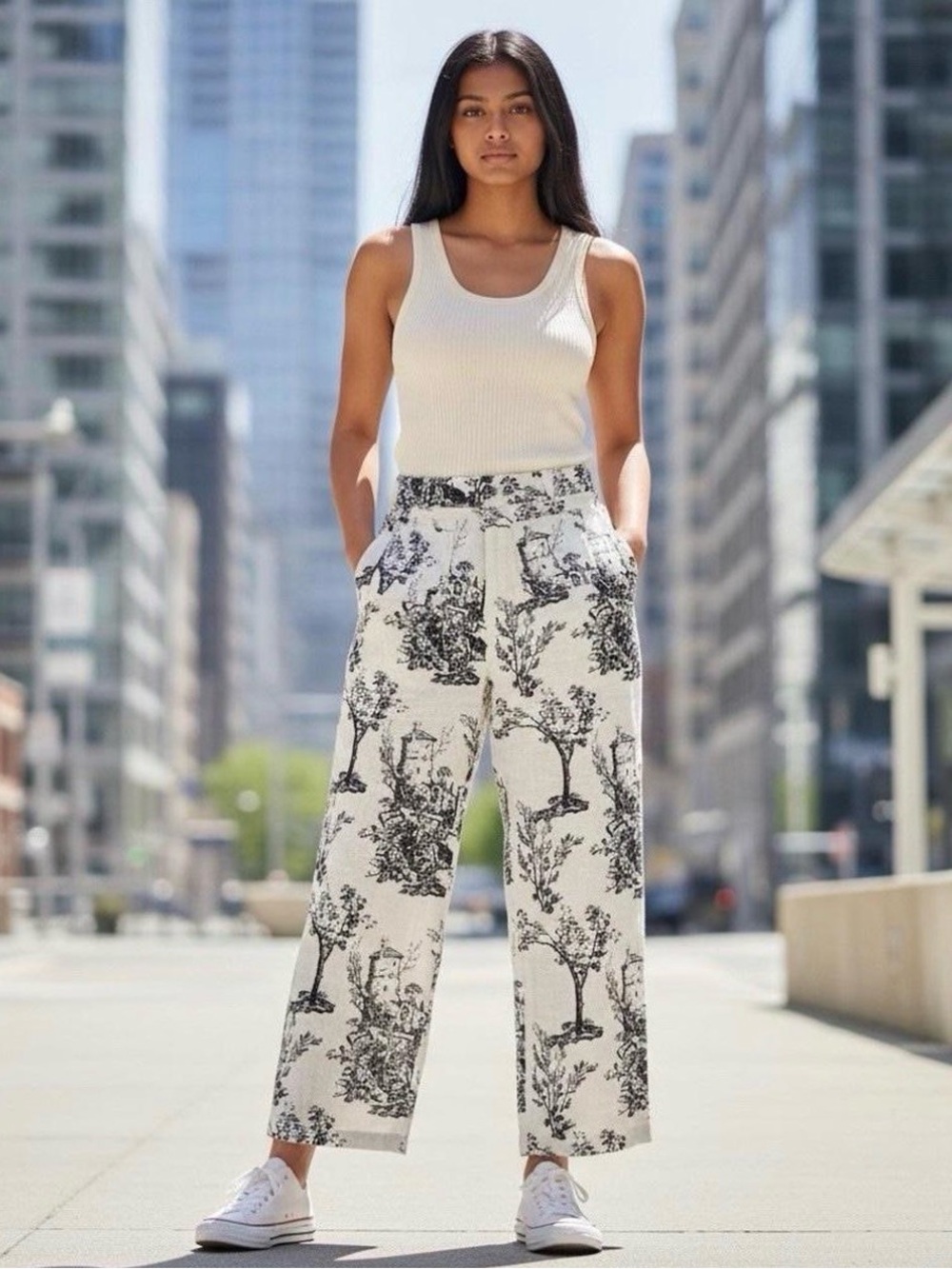 Joie graphic toile  printed high waist linen pants 10 NWT